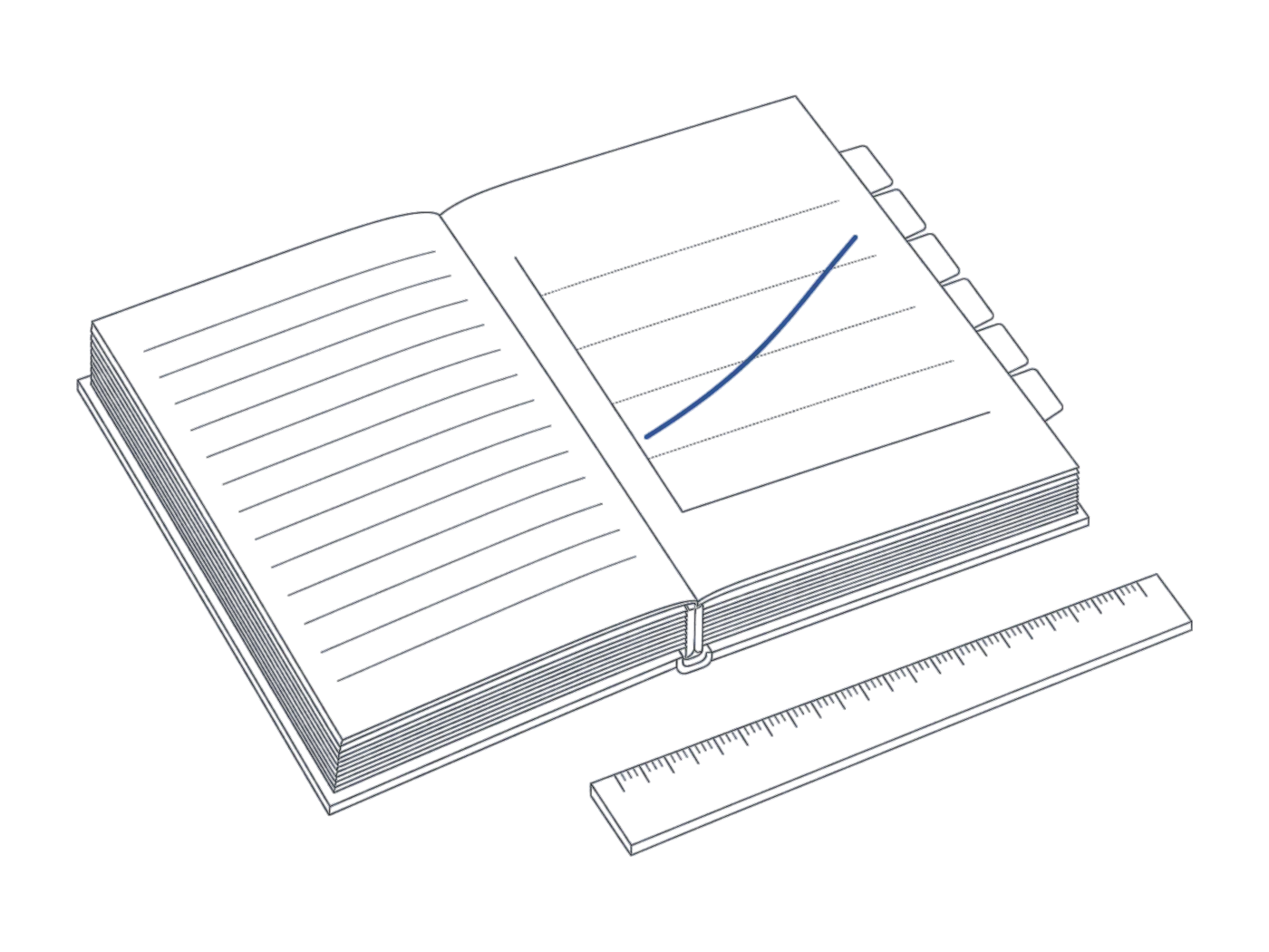 Line drawing of a financial report and a ruler
